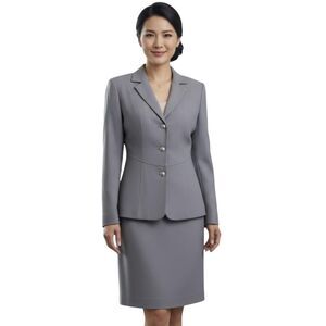 Laura Henson Skirt Suit Womens 6 Petite Gray 2 Piece Blazer Pencil Skirt Lined